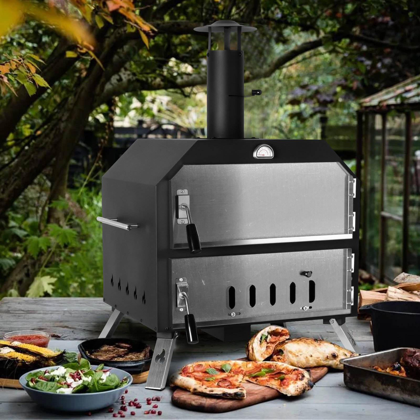 Polar Aurora Cast Iron Freestanding Wood Burning Pizza Oven